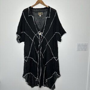 Lili Collection 100% Linen Topper Jacket 2X Black Patchwork Lagenlook